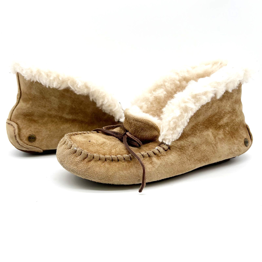 UGG Alena Slipper High Top Moccasin Tan 1004806 Hard Sole Suede Wool Women's 6